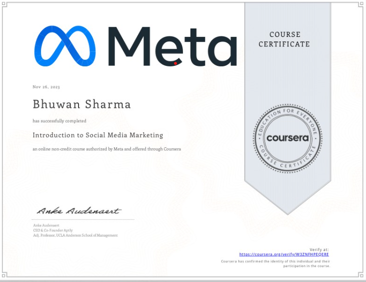 Certificate - Meta Intro to Social Marketing