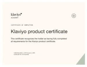 Klaviyo Product Certificate